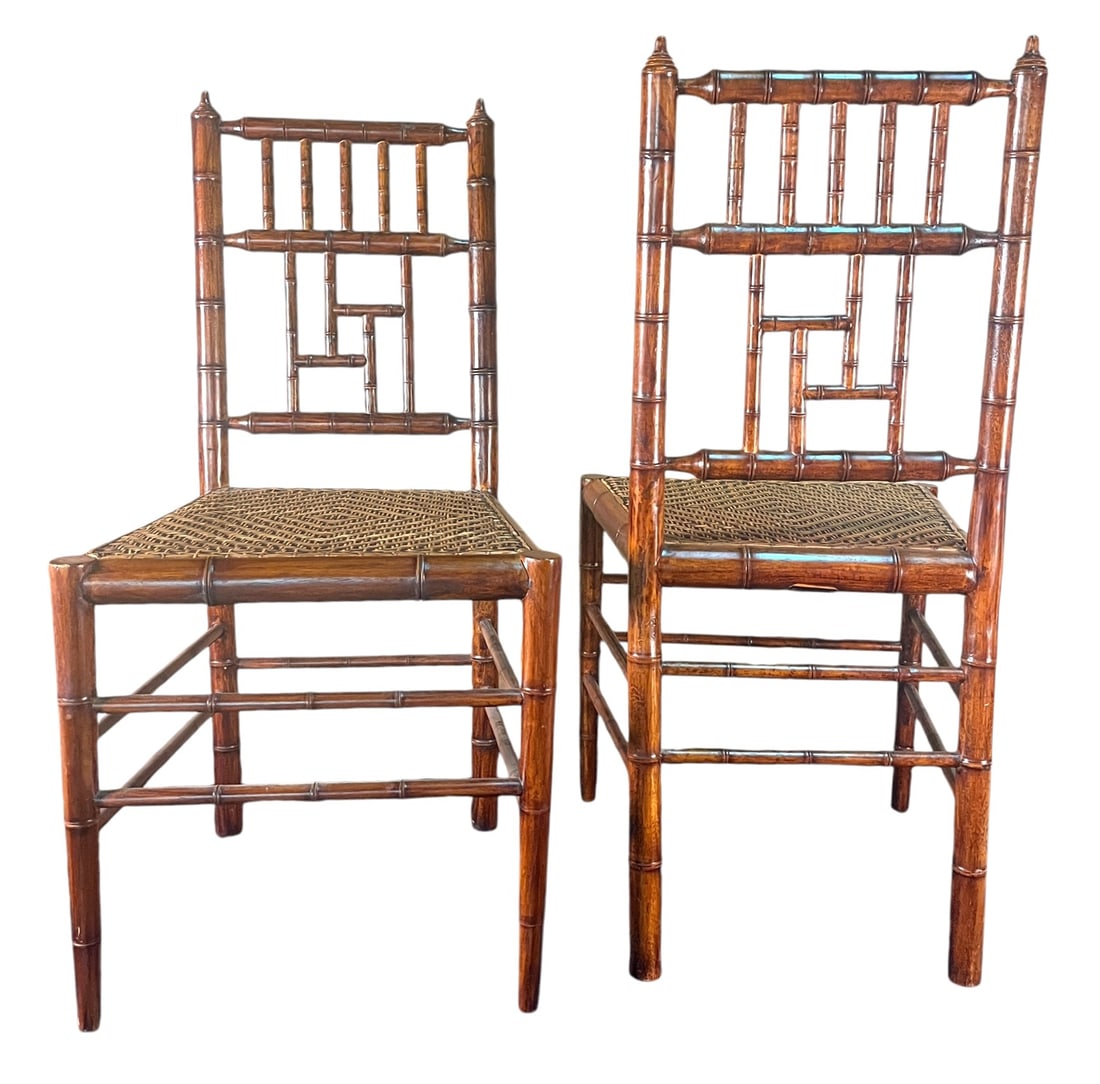 PAIR OF FRENCH FAUX BAMBOO SIDE CHAIRS (1 of 4)