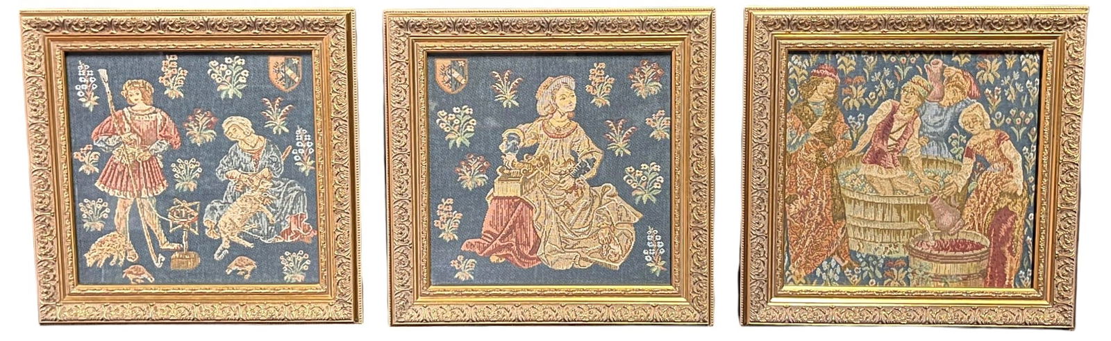 SET OF THREE FRAMED VINTAGE TAPESTRIES (1 of 5)