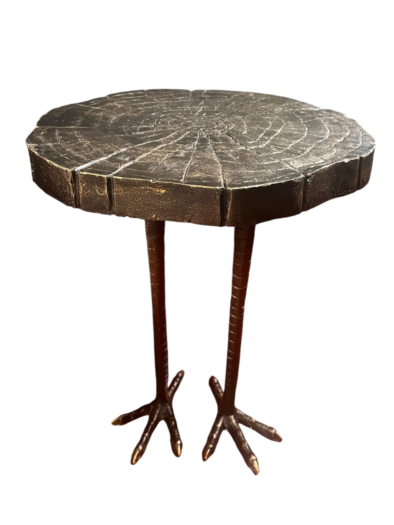 OSTRICH METAL END TABLE: OSTRICH METAL END TABLE Height: 22.6 in. by Width: 16 in. by Depth: 16 in.