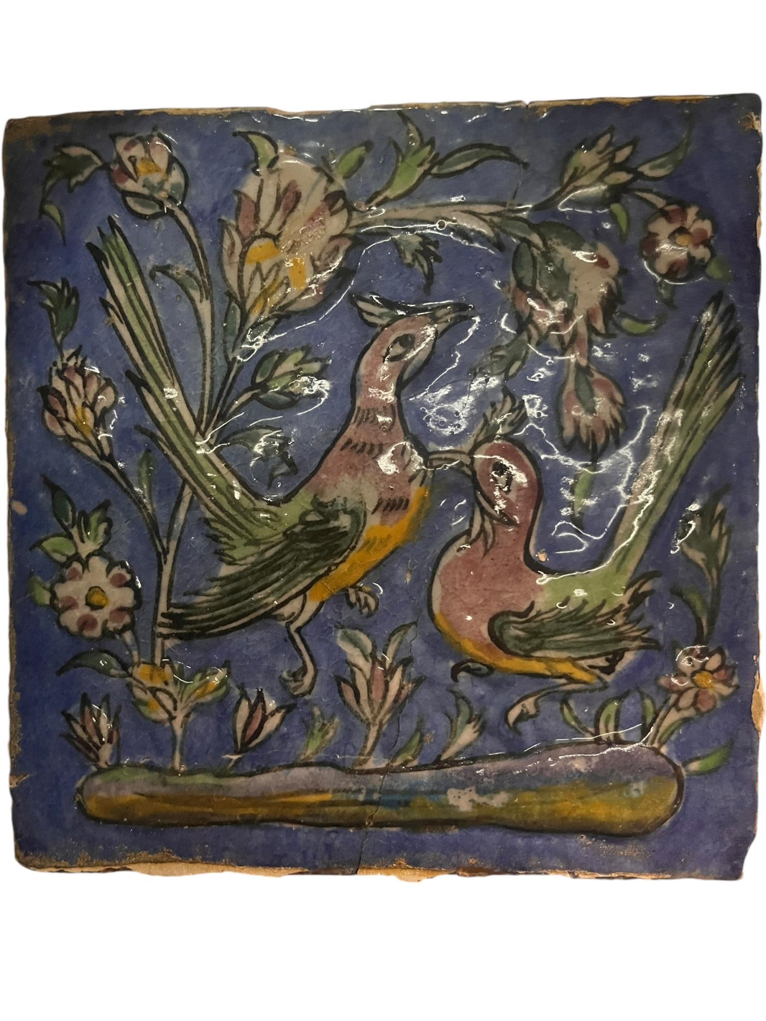 19th CENTURY SQUARE PERSIAN CERAMIC TILE (1 of 4)