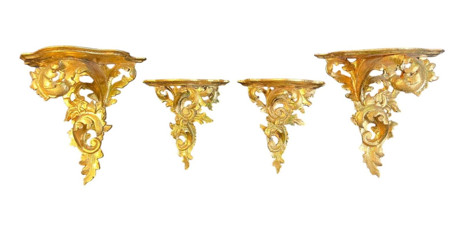 FOUR LOUIS XV STYLE CARVED & GILDED WALL BRACKETS (1 of 3)