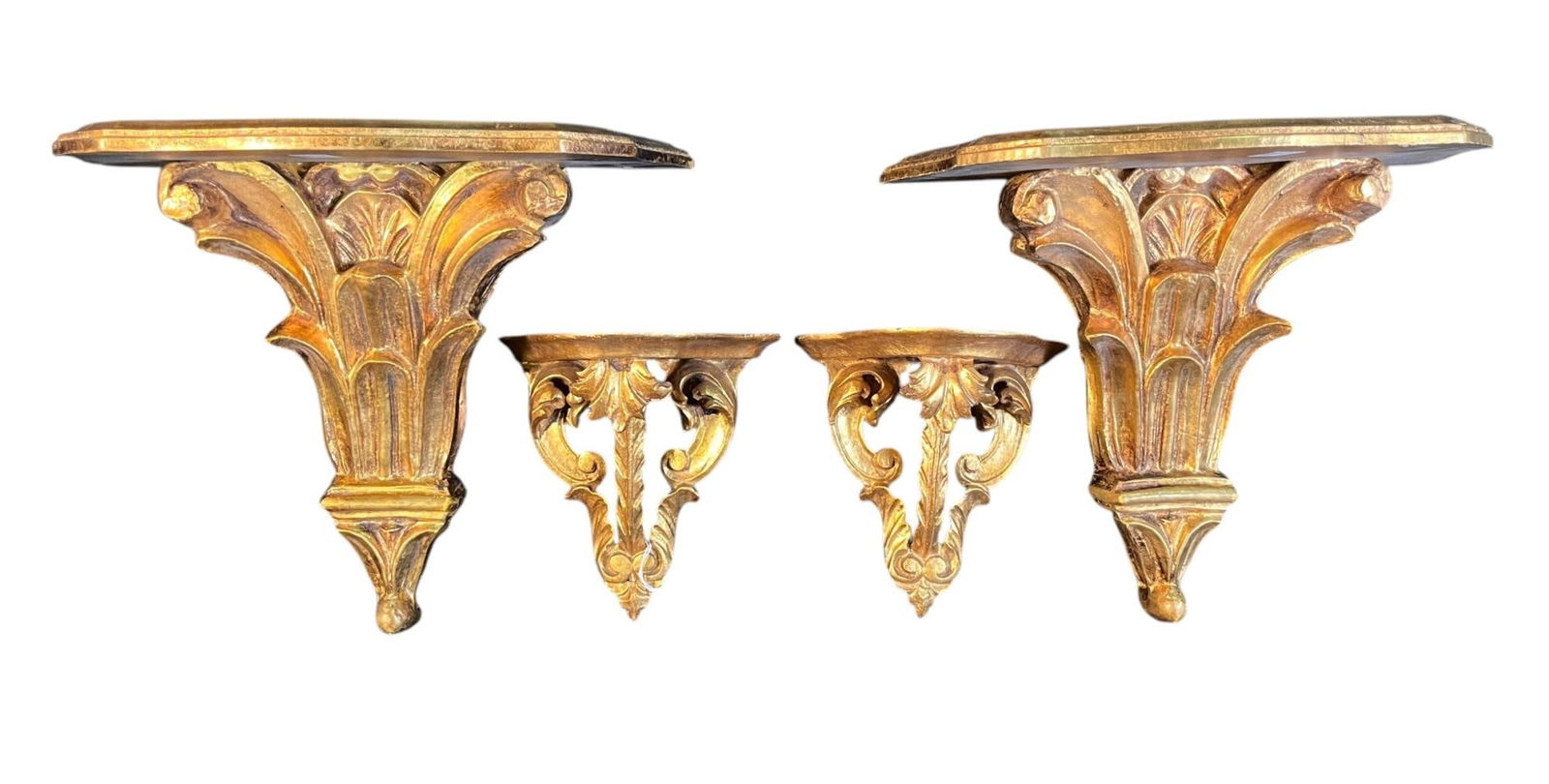 FOUR LOUIS XV STYLE CARVED & GILDED WALL BRACKETS (1 of 4)