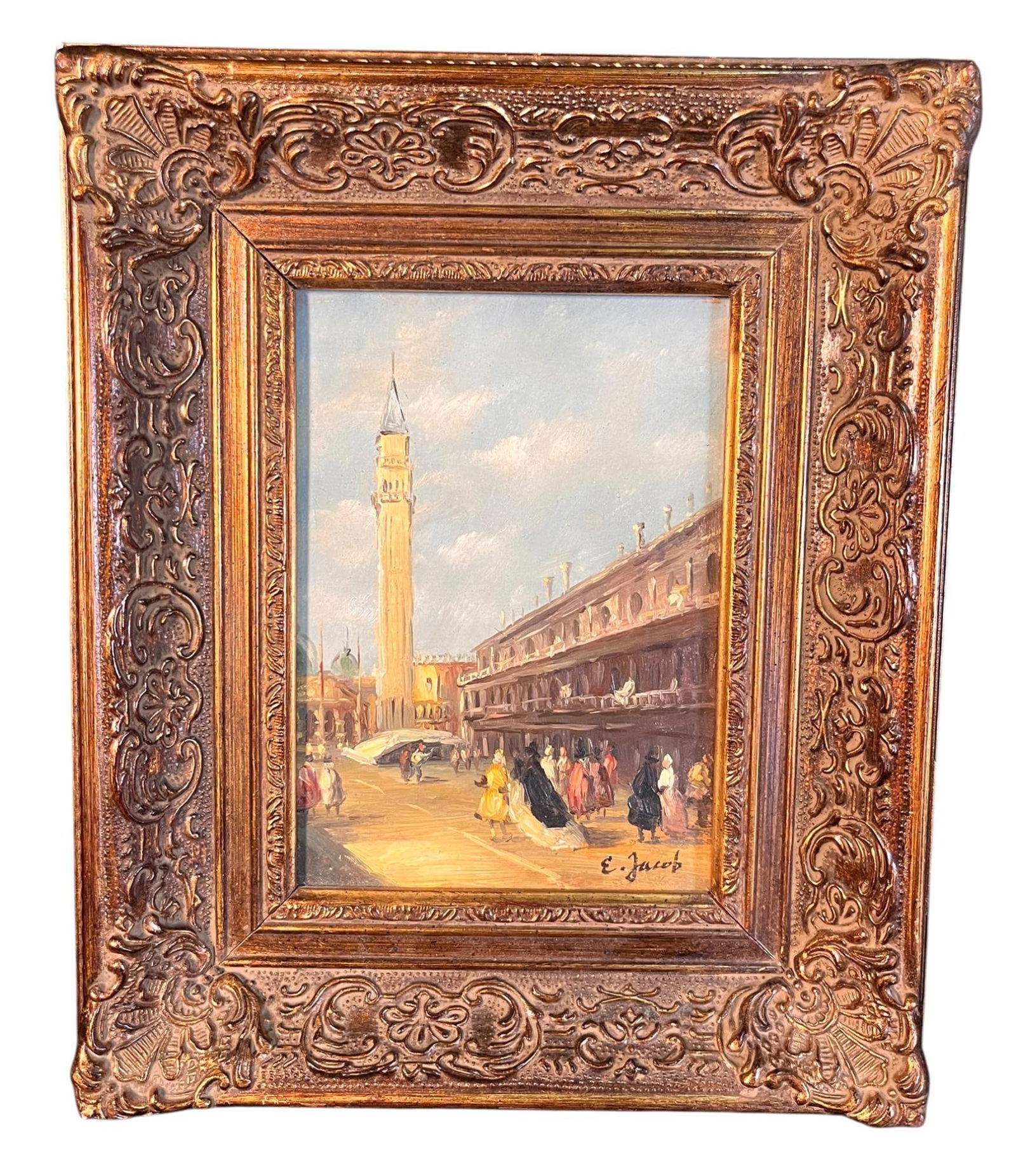 TOWN SCENE PAINTING BY E. JACOB (1 of 2)