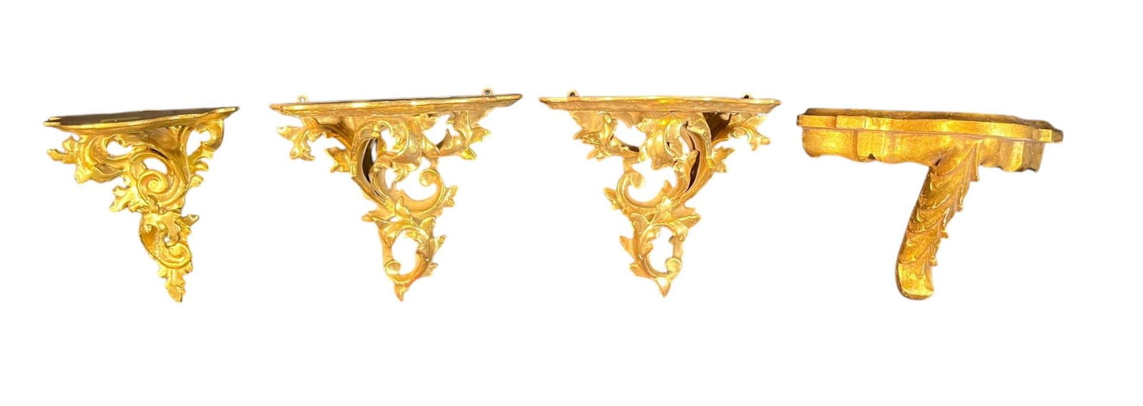 LOT OF FOUR ROCOCO STYLE GILDED WALL BRACKETS (1 of 3)