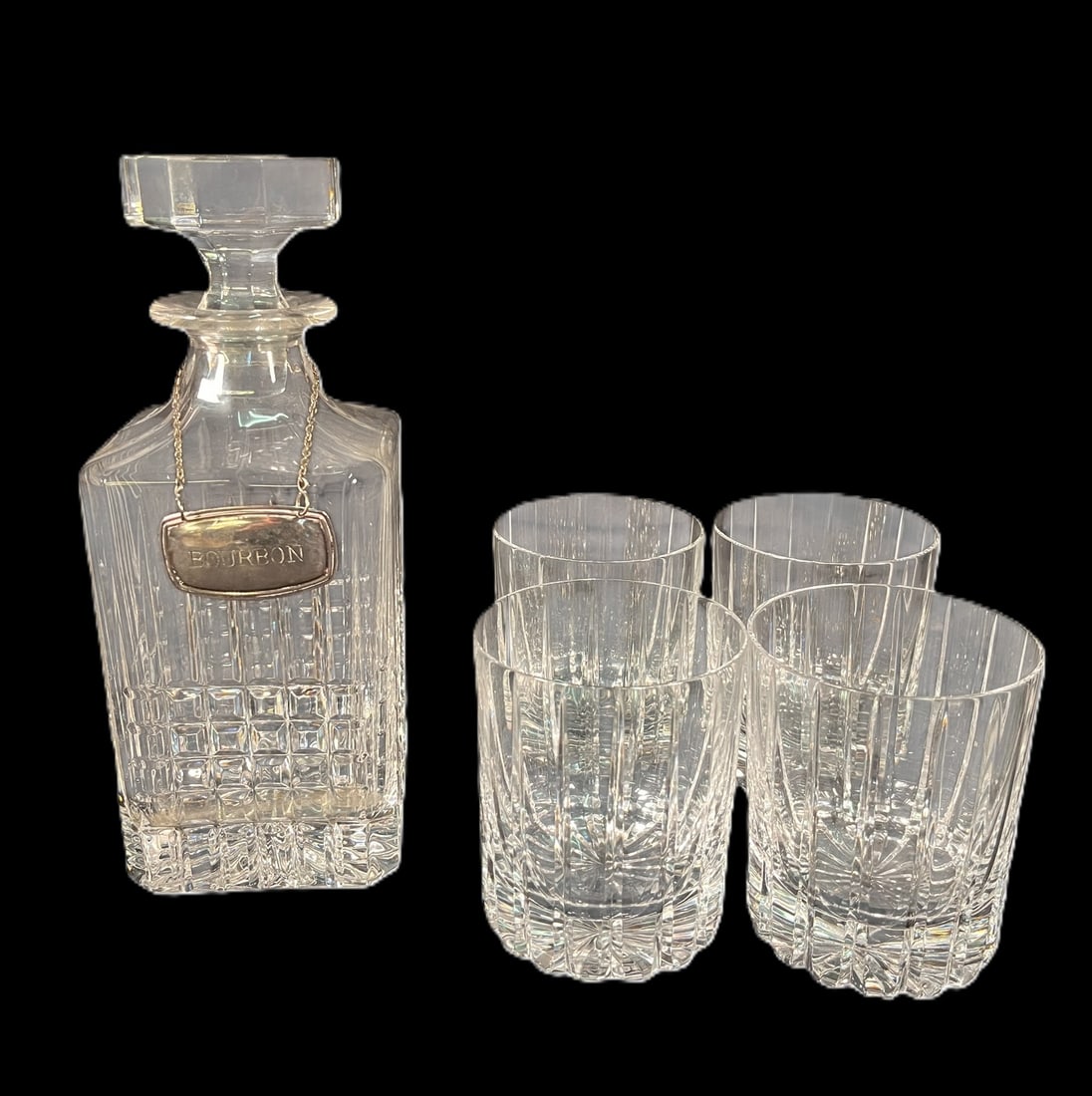 SET OF FOUR CRYSTAL CUT GLASSES AND DECANTER (1 of 4)