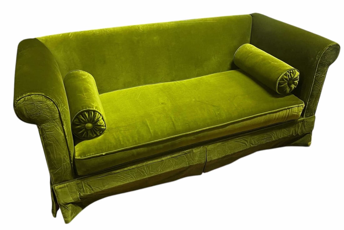 GREEN VELVET SOFA W/ THREE PILLOWS (1 of 4)