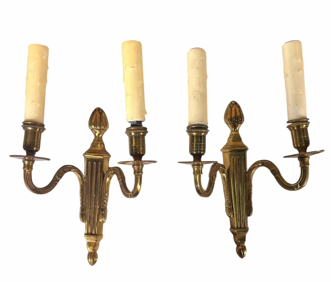 PAIR OF FRENCH URN ARM BRONZE WALL SCONCES: PAIR OF FRENCH URN ARM BRONZE WALL SCONCES. Height: 12 in. by Width: 8 in. by Depth: 3.6 in.