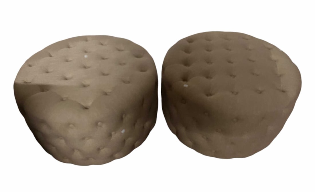 PAIR OF UPHOLSTERED NEUTRAL POUFS (1 of 4)