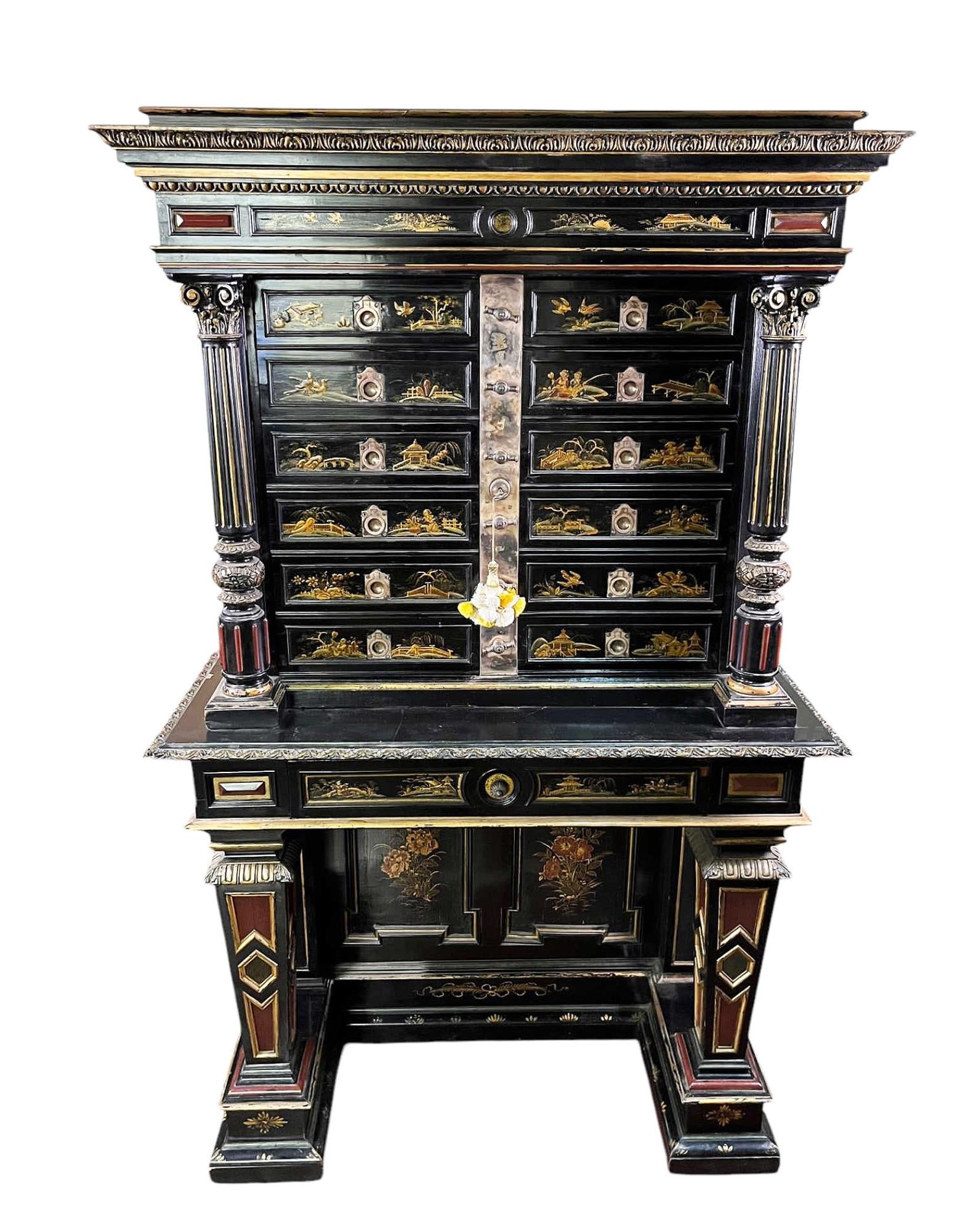 NAPOLEON III FRENCH EBONIZED CHINOISERIE CABINET (1 of 9)