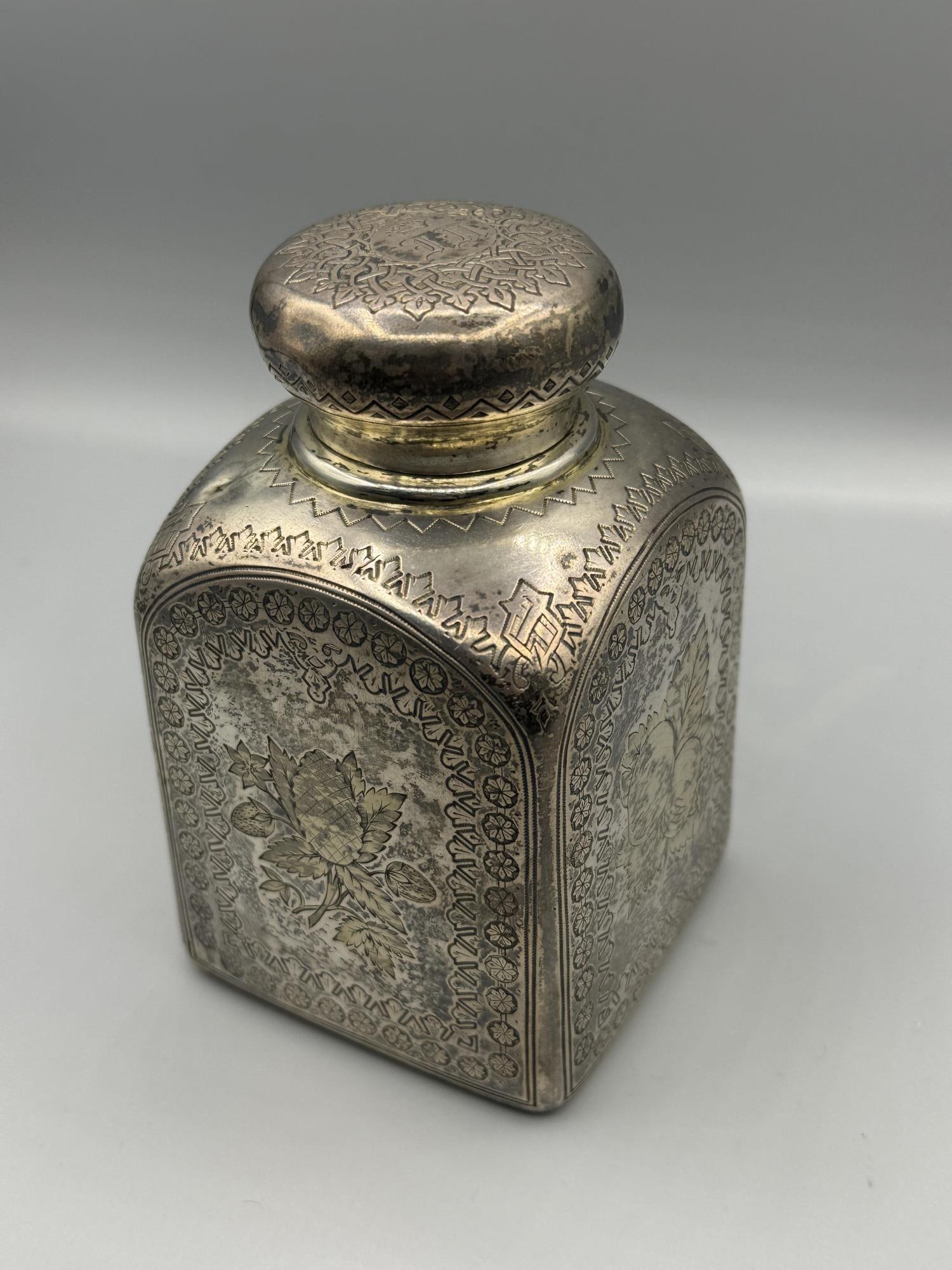 STERLING TEA CADDY WITH FABRIGE MARKS (1 of 2)