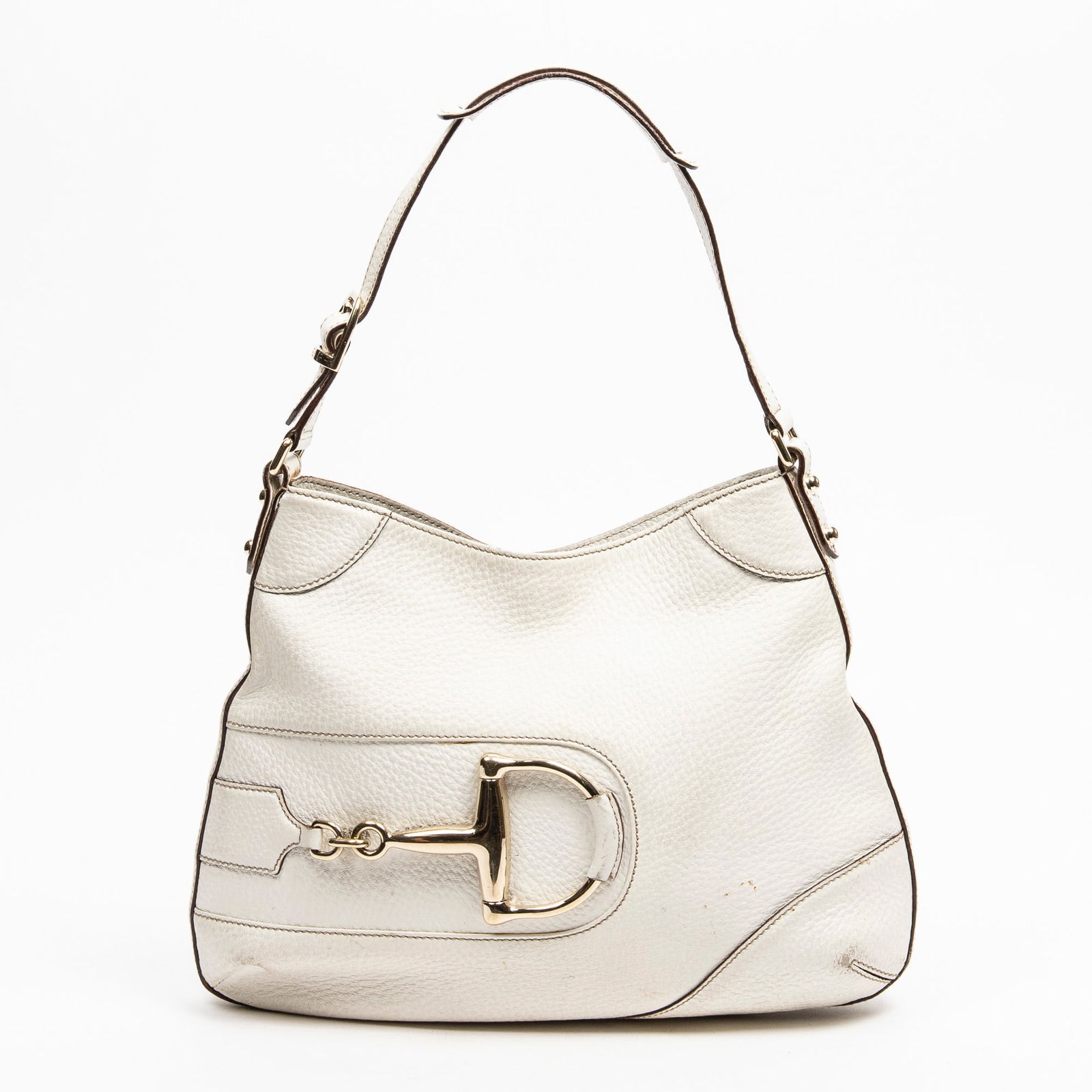 Gucci Horsebit Hobo Shoulder Bag Ivory Calfskin (1 of 7)