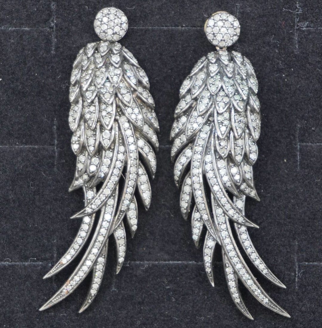 PAIR OF 18KT GOLD DIAMOND FEATHER EARRINGS (1 of 1)
