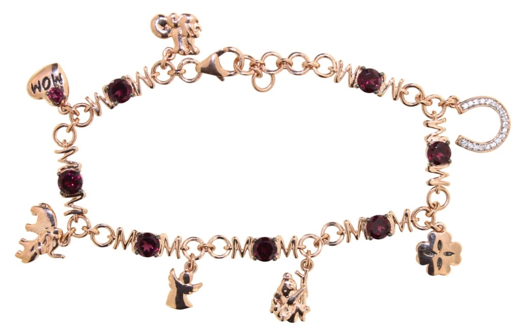 Genuine Garnet Rose Charm Bracelet (1 of 1)