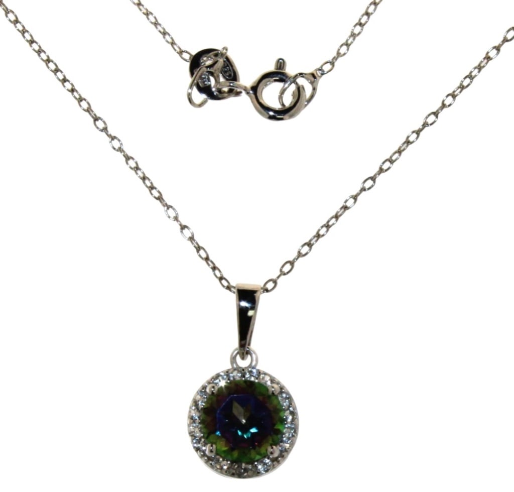 Natural 2.50 ct Mystic Topaz & Diamond Necklace: Natural 2.50 ct Mystic Topaz & Diamond Necklace Sterling Silver Gesmstones: Natural Topaz, Natural Diamond Accent + Lab Created White Sapphire 28