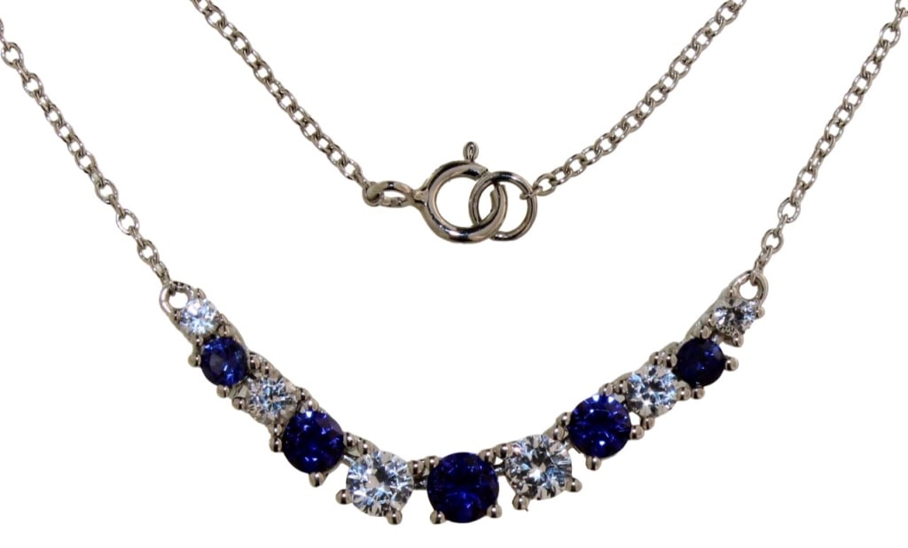 Quality Blue & White Sapphire Bar Necklace: Quality Blue & White Sapphire Bar Necklace Sterling Silver Gemstones: Lab Created 119