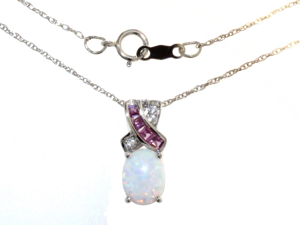 Quality Opal & Pink Sapphire Designer Necklace: Quality Opal & Pink Sapphire Designer Necklace Sterling Silver Gemstones: Lab Created 87