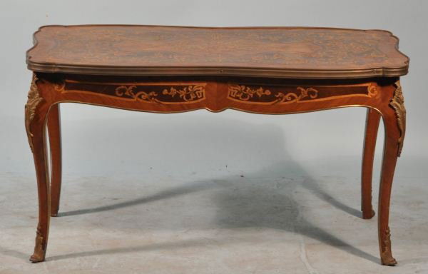 VINTAGE INLAID ITALIAN COFFEE TABLE: VINTAGE INLAID ITALIAN COFFEE TABLE WITH BRONZE MOUNTS.