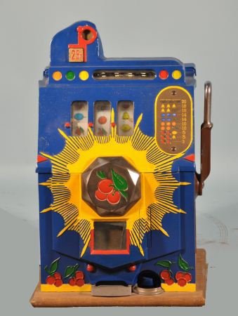 1938 "BURSTING CHERRY" MILLS NOVELTY SLOT MACHINE: 1938 "BURSTING CHERRY" MILLS NOVELTY SLOT MACHINE.