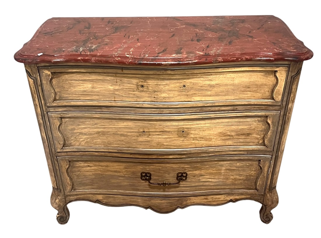 FRENCH WOODEN CHEST W/ RED PAINTED TOP (1 of 4)