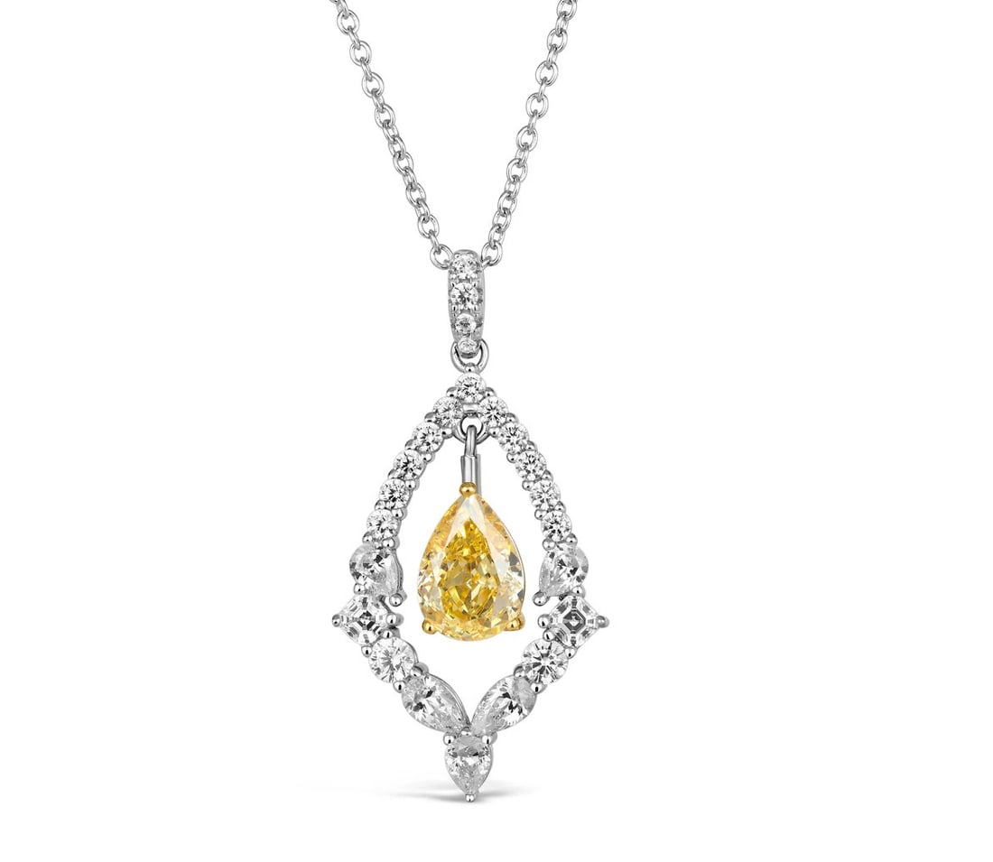 NECKLACE WITH CANARY (LAB) DIAMOND DROP (1 of 4)