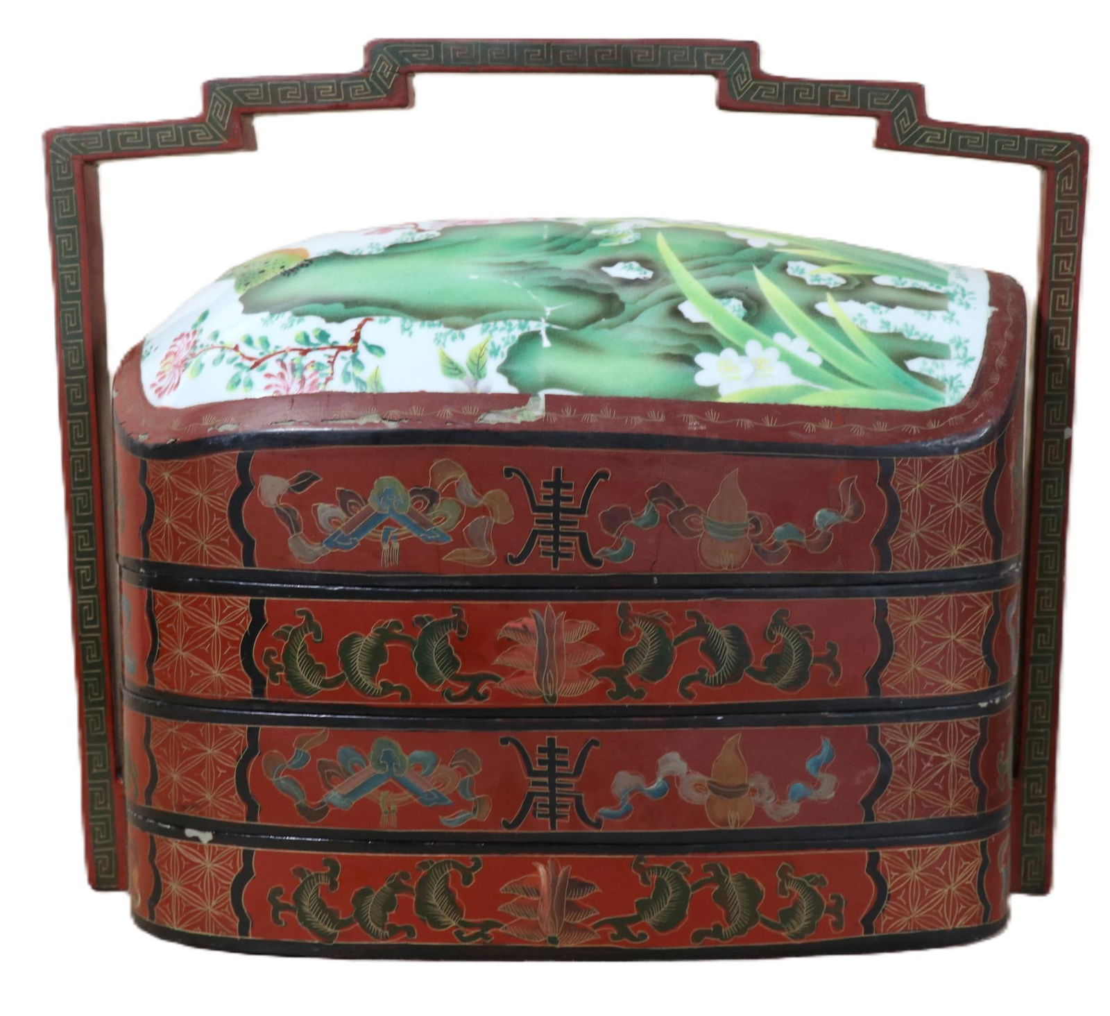 ANTIQUE CHINESE RED LACQUER WEDDING BASKET (1 of 5)