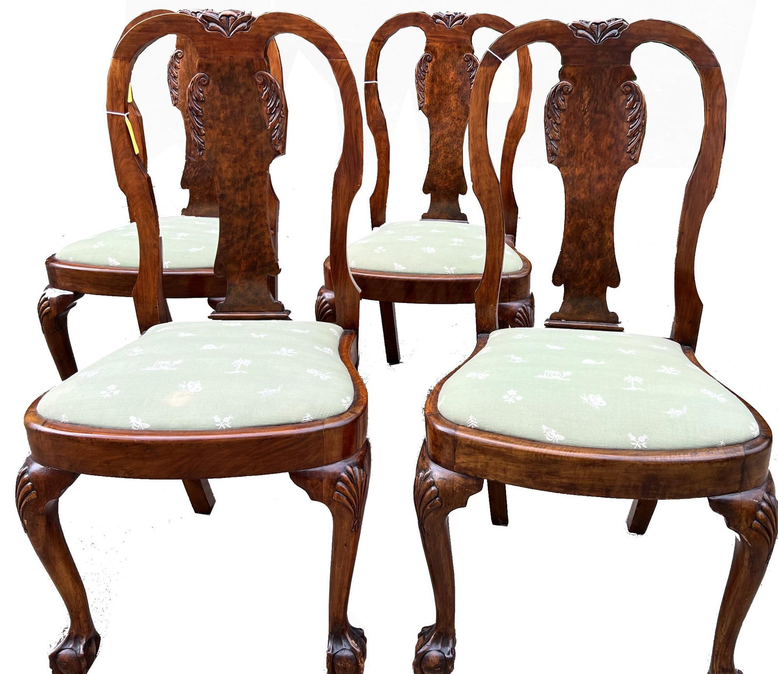 SET OF FOUR 19th CENTURY GEORGIAN CHAIRS: SET OF FOUR 19th CENTURY GEORGIAN CHAIRS ON BALL & CLAW FEET. Height: 40 in. by Width: 20 in. by Depth: 21 in.