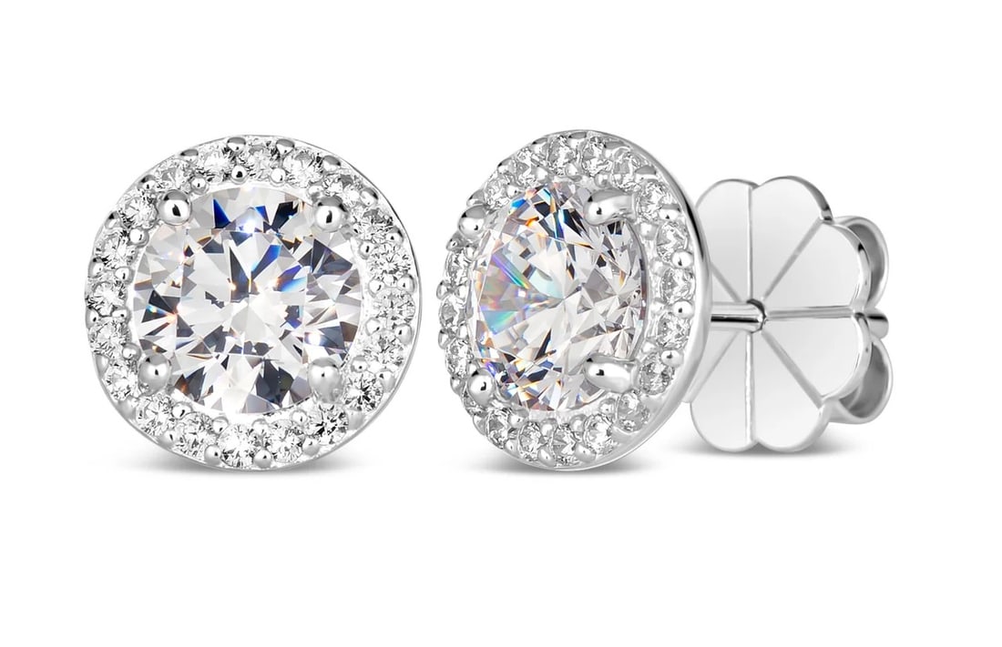 2 CARAT HALO STUD LAB DIAMOND EARRINGS: 2 CARAT HALO STUD LAB DIAMOND EARRINGS.