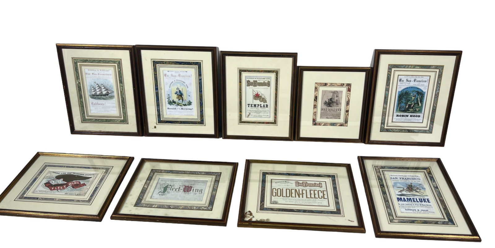 NINE VINTAGE FRAMED TRAVEL ADVERTISEMENTS: NINE VINTAGE FRAMED TRAVEL ADVERTISEMENTS. Height: 13 in. by Width: 10 in. by Depth: .5 in.