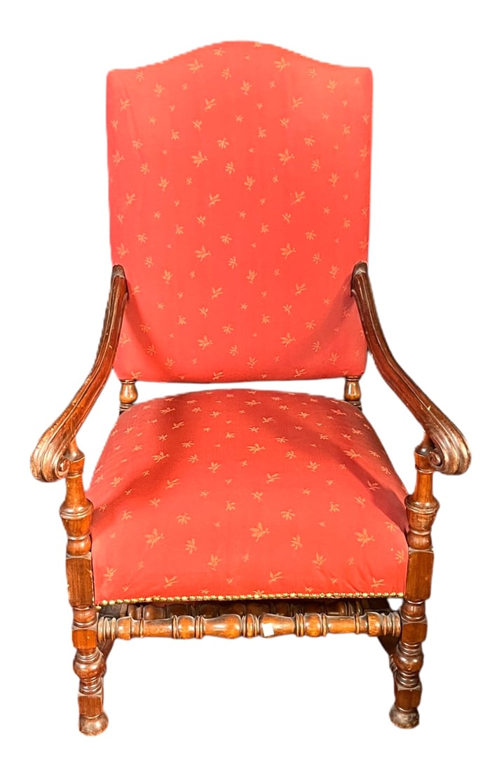 C 17TH FLEMISH WALNUT UPHOSLTERED ARM CHAIR (1 of 5)