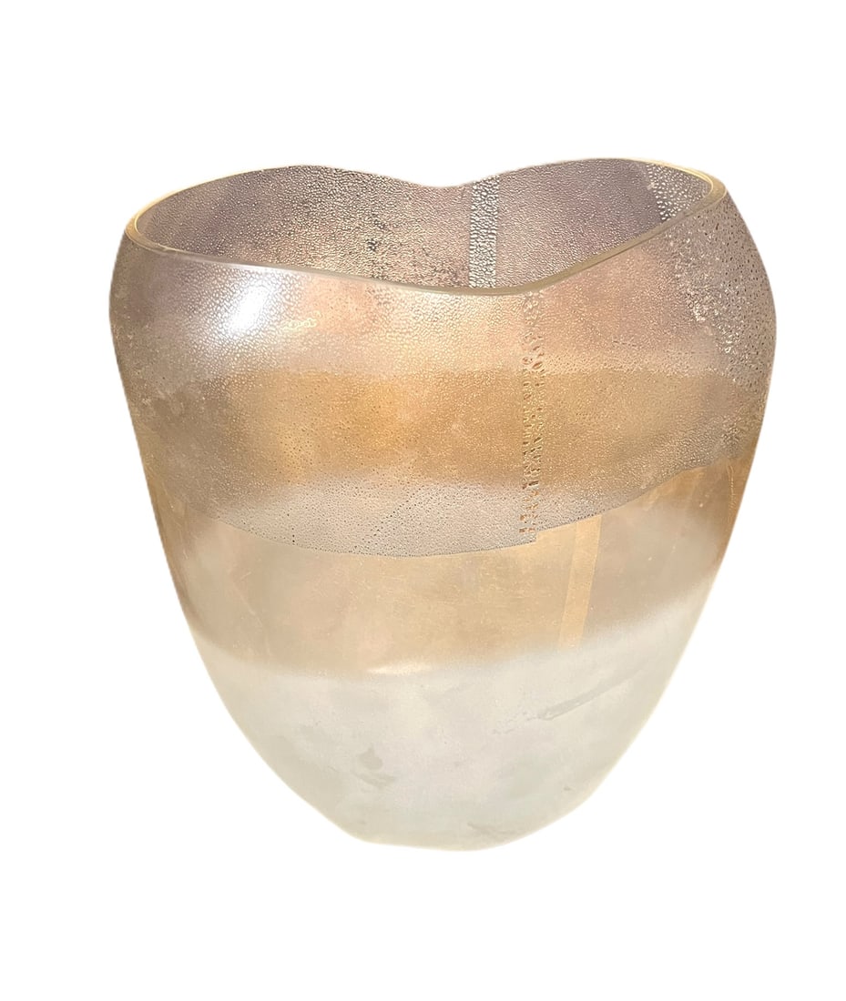 GLASS FROSTED DECORATIVE VASE: GLASS FROSTED DECORATIVE VASE Height: 12 in. by Width: 11 in. by Depth: 6 in.