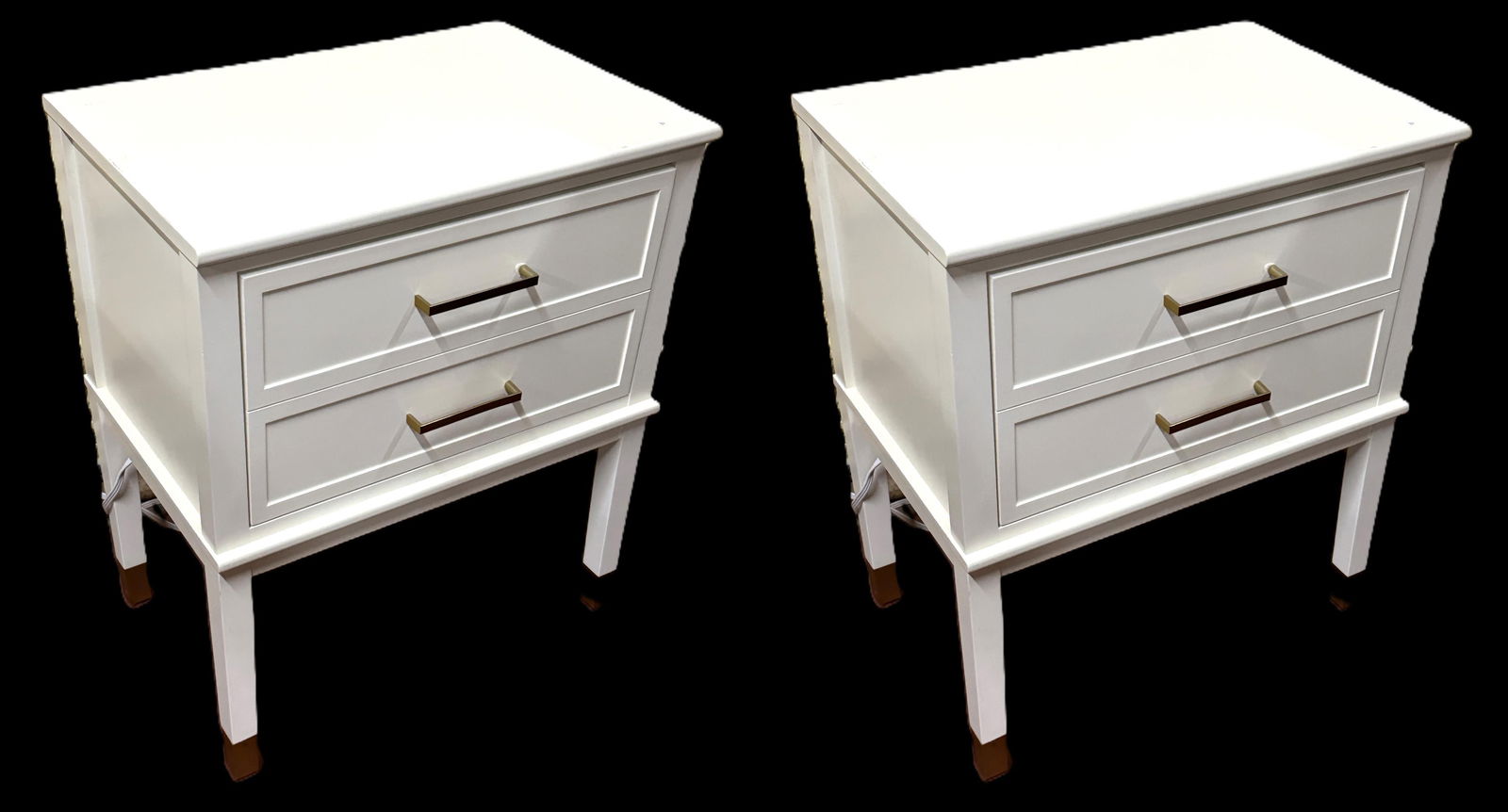 PAIR  MODERN WHITE NIGHTSTANDS W/ GOLD ACCENT (1 of 5)