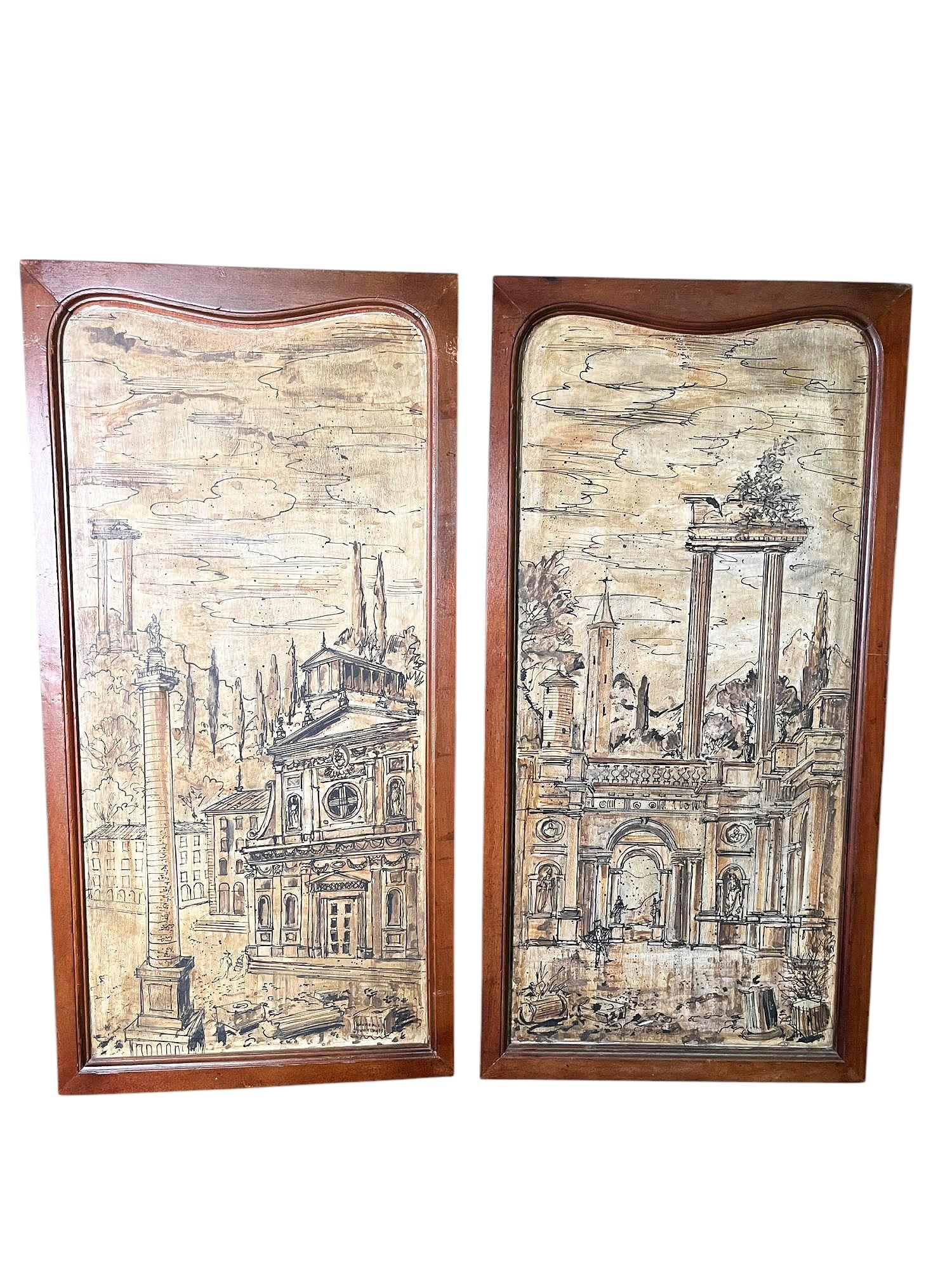 PAIR OF MID-CENTURY ART ON WOOD: PAIR OF MID-CENTURY ART ON WOOD. Height: 33 in. by Width: 16 in.