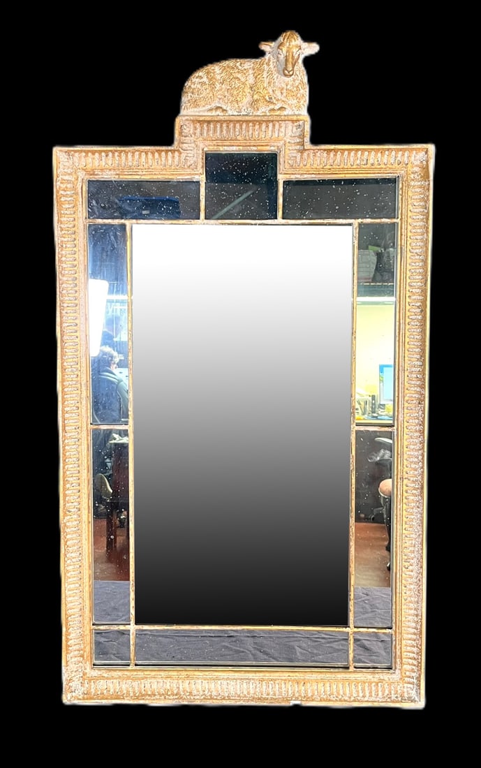 FRENCH FARMHOUSE GOLD MIRROR W/ SHEEP (1 of 5)