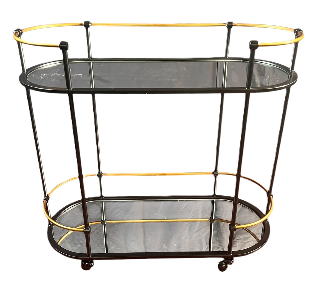 BLACK AND GOLD MIRRORED BAR CART ON WHEELS (1 of 2)