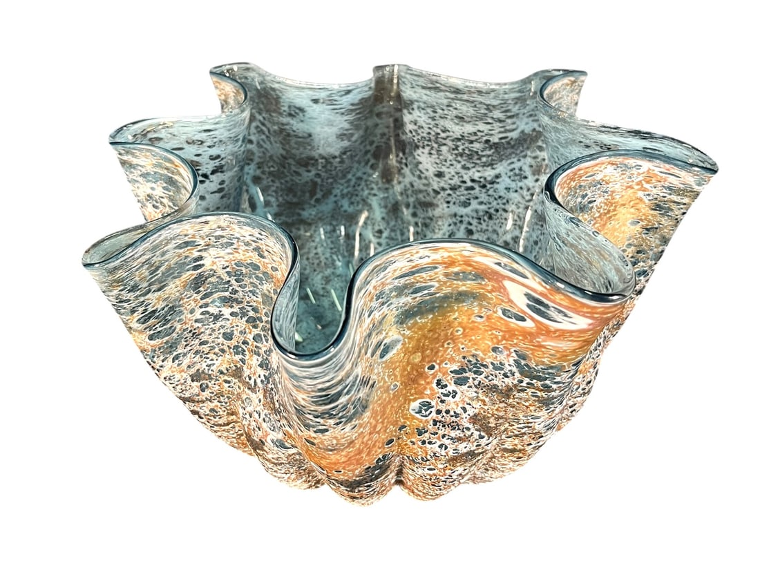 MURANO GLASS ART BOWL: MURANO GLASS ART BOWL Height: 6 in. by Width: 9.5 in. by Depth: 9.5 in.