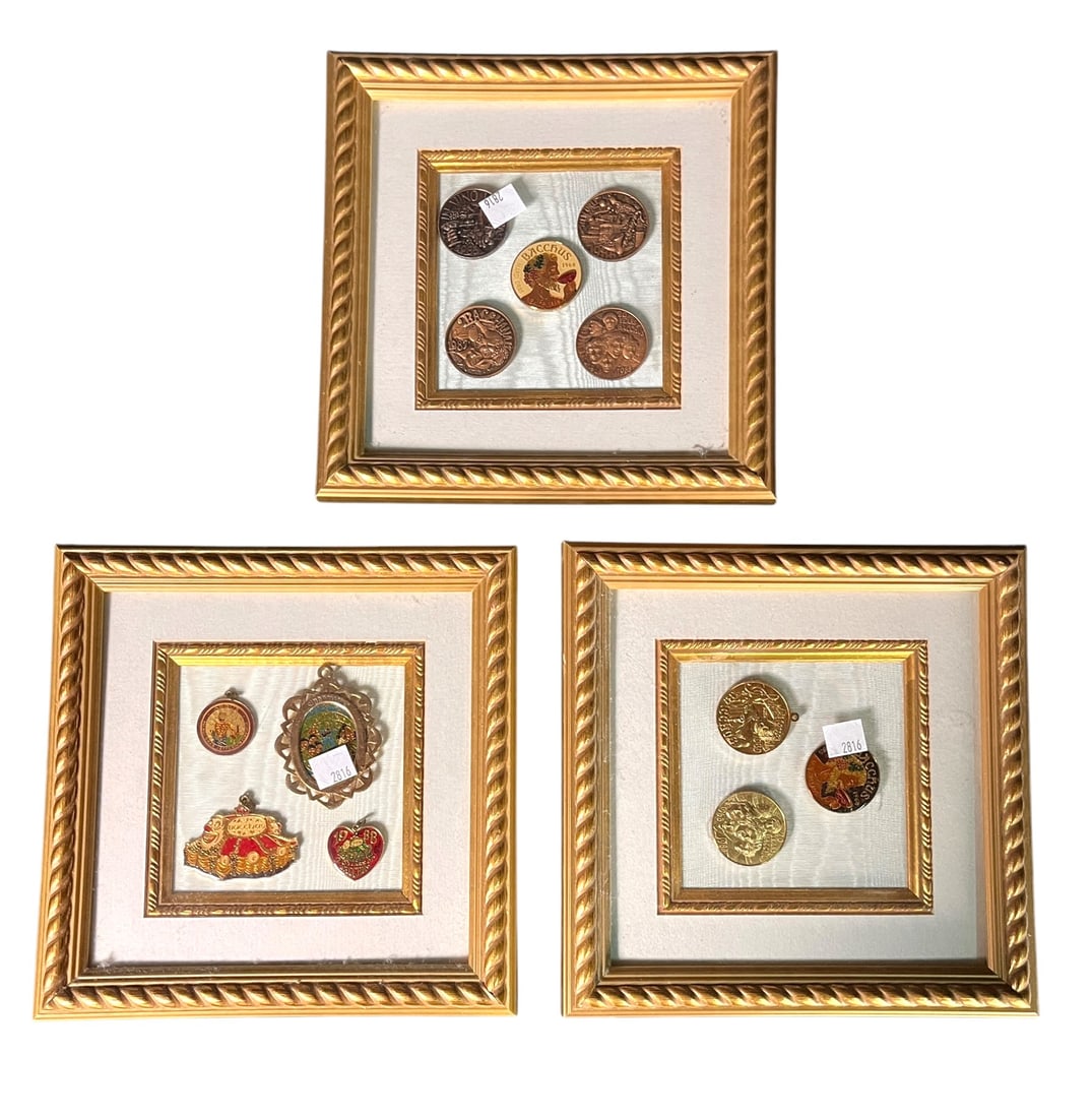 THREE FRAMED PENDANTS AND METAL BELT (1 of 5)