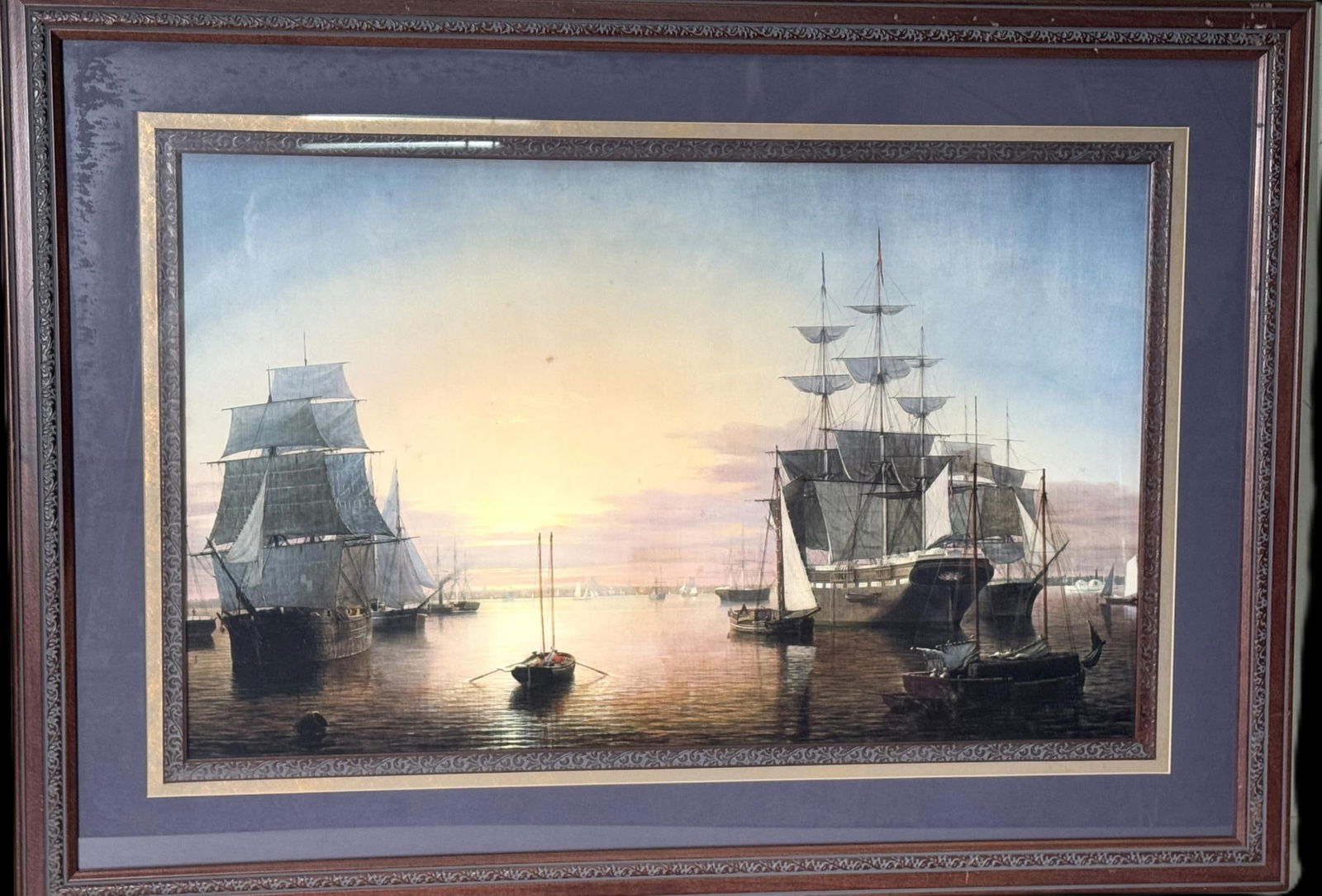 BOSTON HARBOR BOATS PRINT BY FITZ HENRY LANE: BOSTON HARBOR BOATS PRINT BY FITZ HENRY LANE Height: 31 in. by Width: 43.5 in.