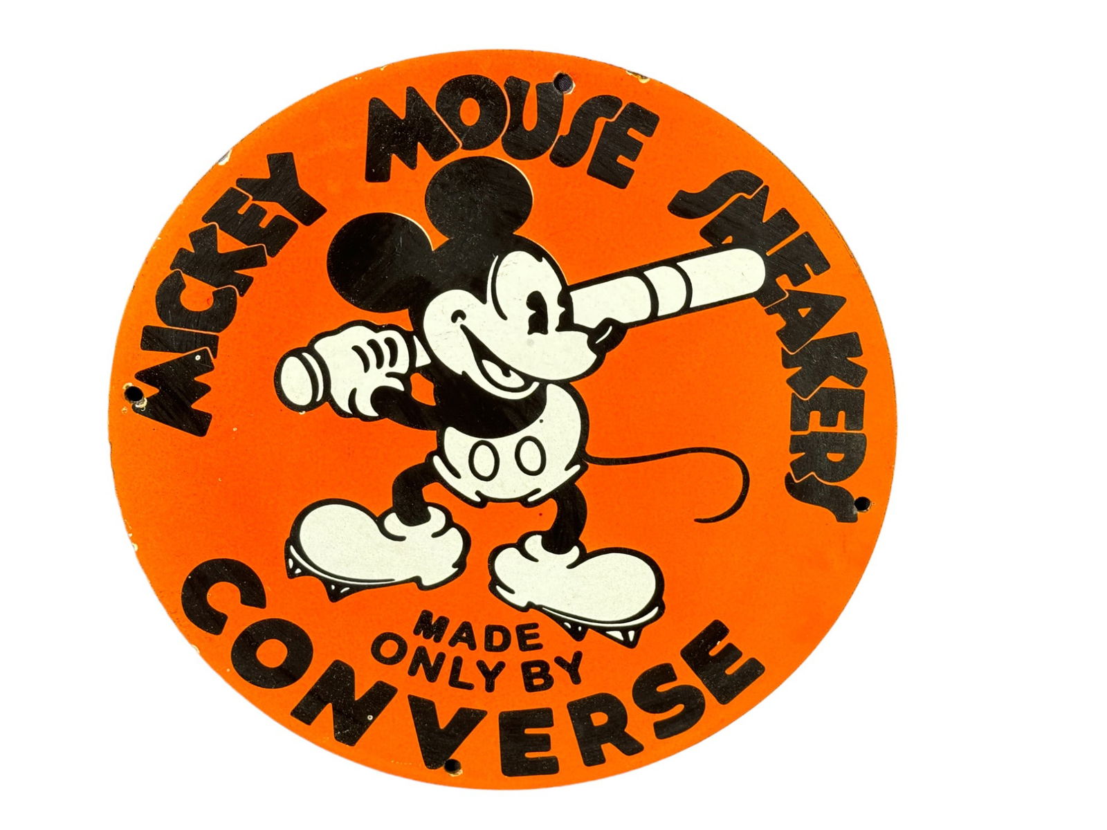 MICKEY MOUSE CONVERSE SNEAKERS PORCELAIN SIGN: MICKEY MOUSE CONVERSE SNEAKERS PORCELAIN SIGN Height: 12 in. by Width: 12