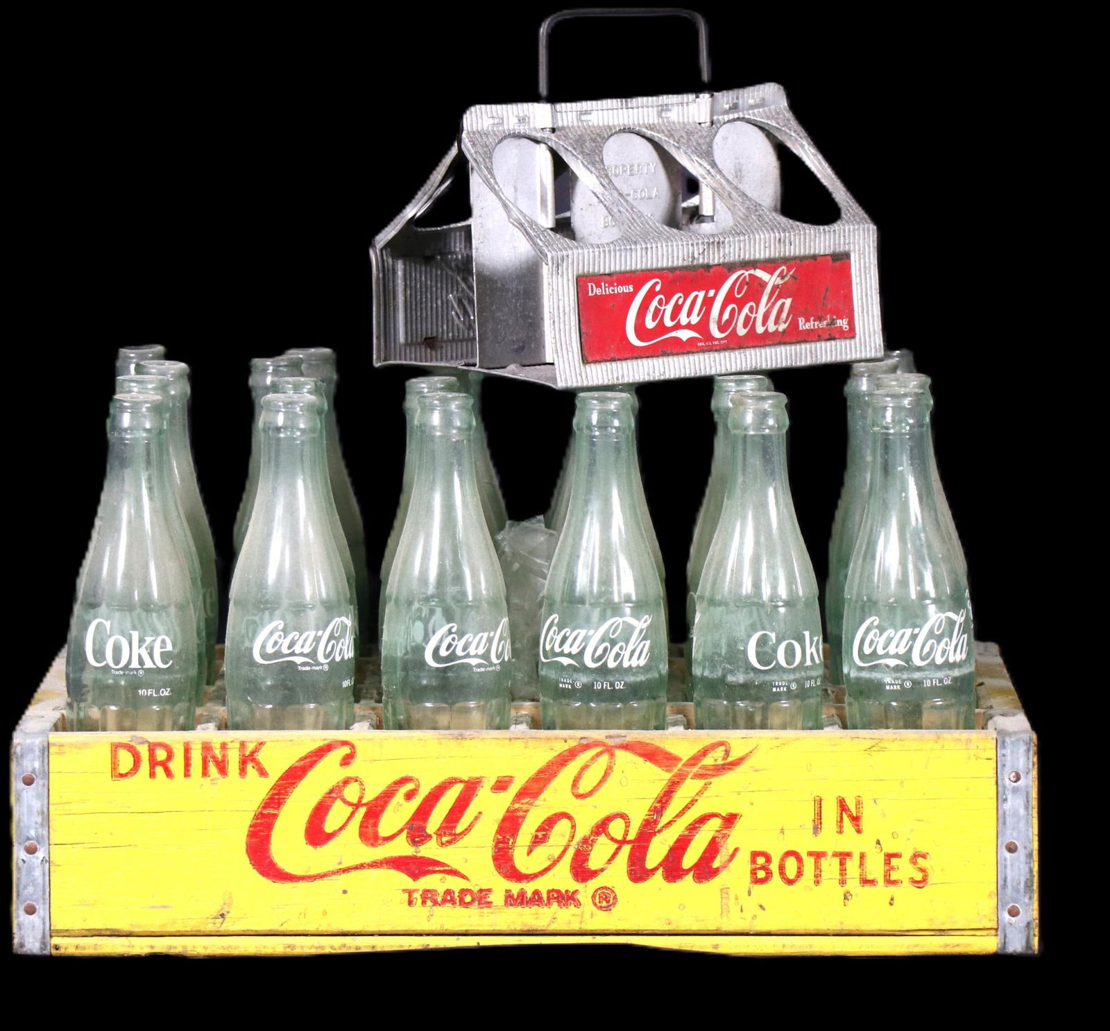 VINTAGE COCA-COLA CRATE OF 24 BOTTLES: VINTAGE COCA-COLA CRATE OF 24 BOTTLES Height: 10 in. by Width: 18.5 in. by Depth: 12 in