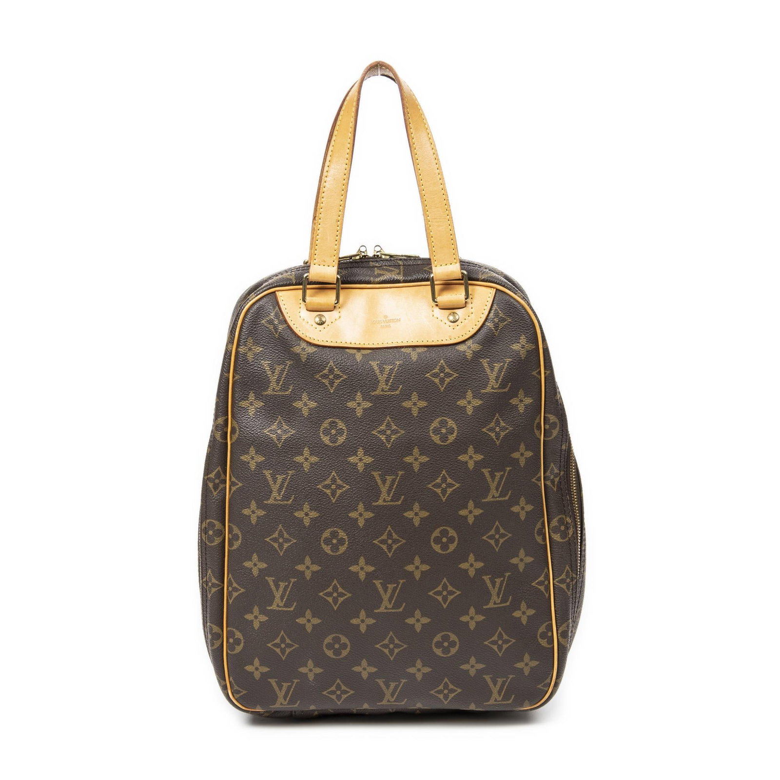 Louis Vuitton Excursion Handbag: Louis Vuitton Excursion Handbag Brown Monogram Canvas Vachetta Handle Golden Brass Hardware VI0917 (January 1997) France AAZ3119 Height: 13 in. by Width: 10 in. by Depth: 5