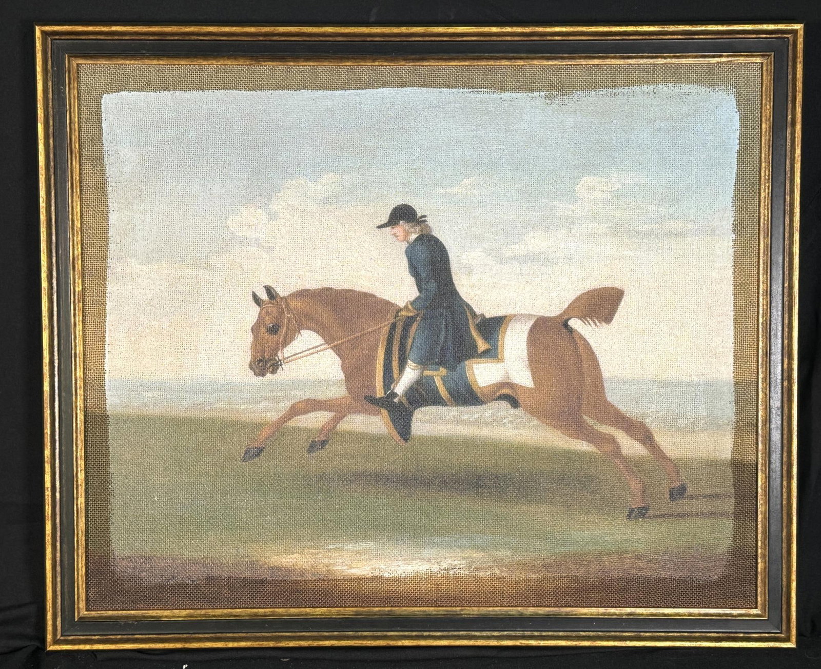 EQUESTRIAN PAINTING ON BOARD after JAMES SEYMOUR: CHESTNUT RACEHORSE EXERCISED EQUESTRIAN PAINTING ON BOARD after JAMES SEYMOUR Height: 24 in. by Width: 28.5 in.