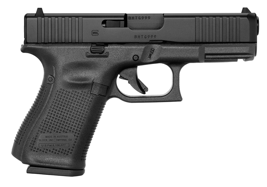 Glock PA195S203 G19 Gen5 Compact 9mm Luger: Glock PA195S203 G19 Gen5 Compact 9mm Luger 15+1 4.02" Black GMB Barrel, Black nDLC Serrated Slide, Black Polymer Frame w/Picatinny Rail, Black Textured w/Interchangeable Backstrap Grip. Ambidextrous N