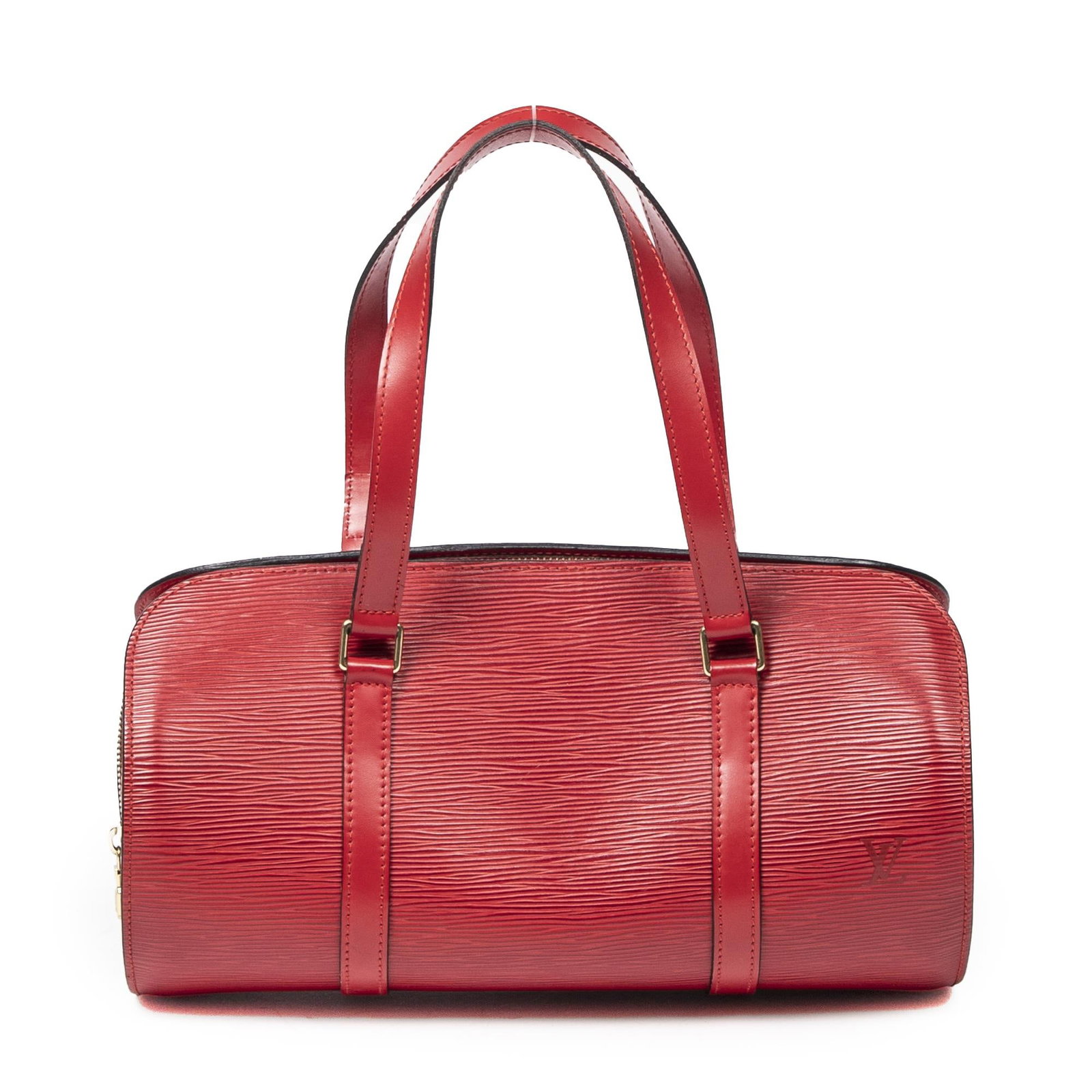 Louis Vuitton Soufflot Red Epi Red Shoulder Bag: Louis Vuitton Soufflot Red Epi Red Shoulder Bag Leather with Golden Brass Hardware AR0927 (Feb 1997),France 12 6 5 (AAZ2875) Height: 12 in. by Width: 6 in. by Depth: 5