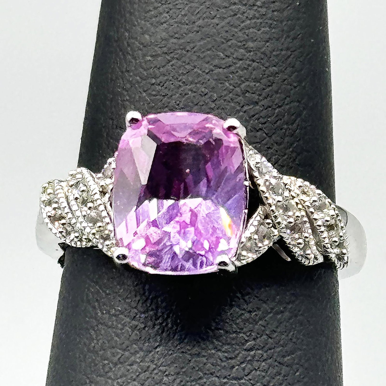 PINK SAPPHIRE AND DIA STERLING RING: PINK SAPPHIRE AND DIA STERLING RING SIZE 6 3/4