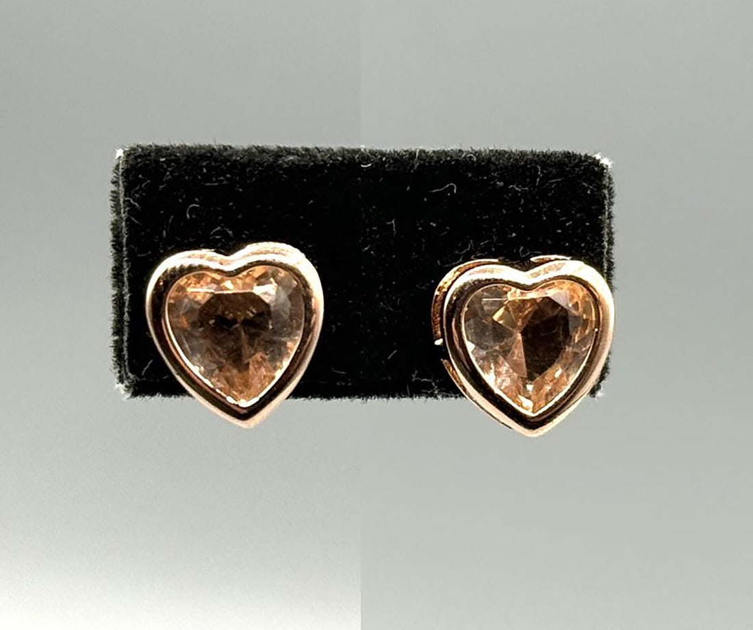 HEART SHAPED ROSE GOLD/STERLING MORGANITE STUD: HEART SHAPED ROSE GOLD/STERLING MORGANITE STUD EARRINGS