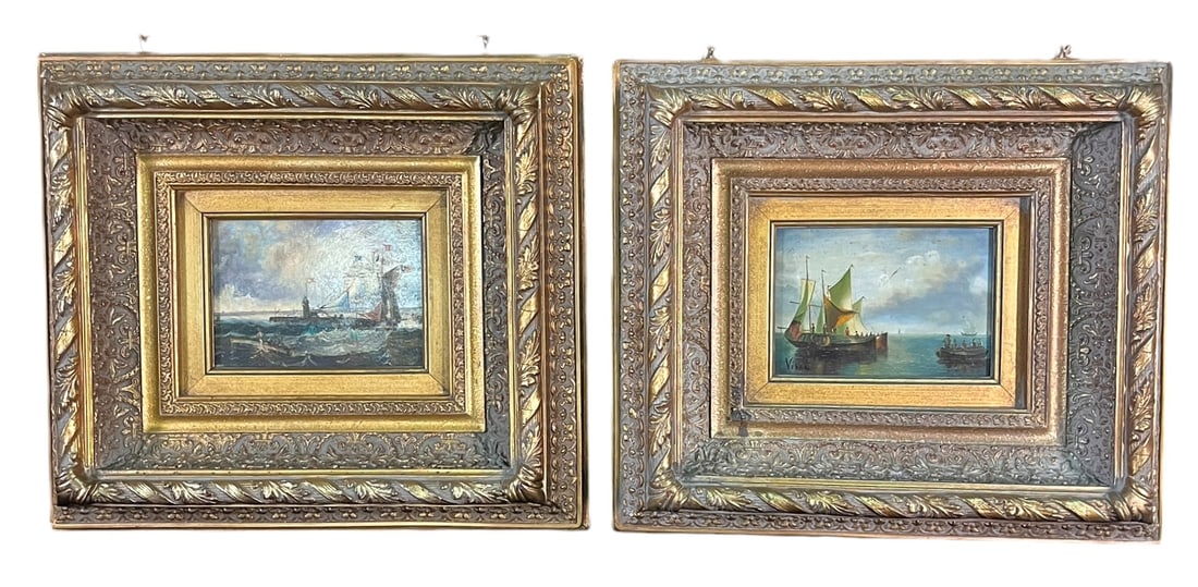 SET OF TWO OIL ON PANEL SHIP PAINTINGS (1 of 4)