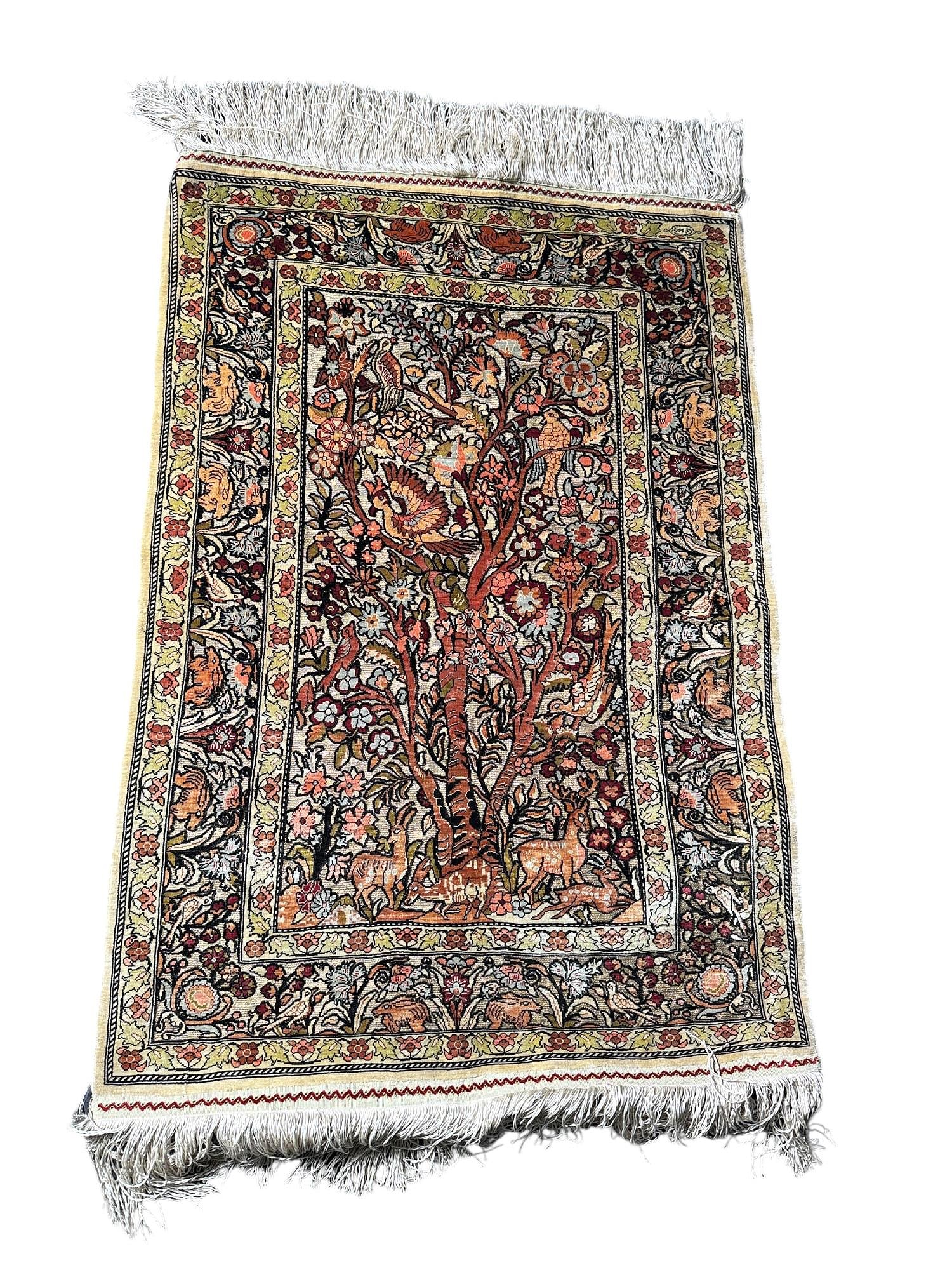 ANTIQUE QUM PERSIAN SILK CARPET WITH GOLD THREAD (1 of 6)