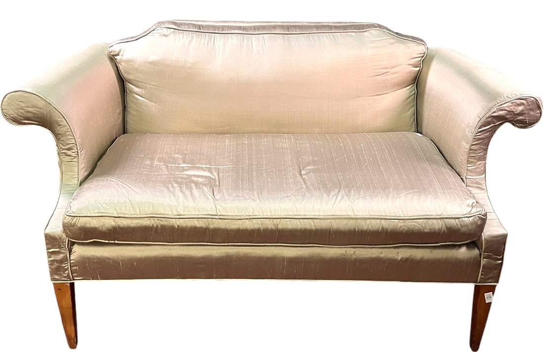 VINTAGE FRENCH KNOLL STYLE SILK LOVESEAT (1 of 4)