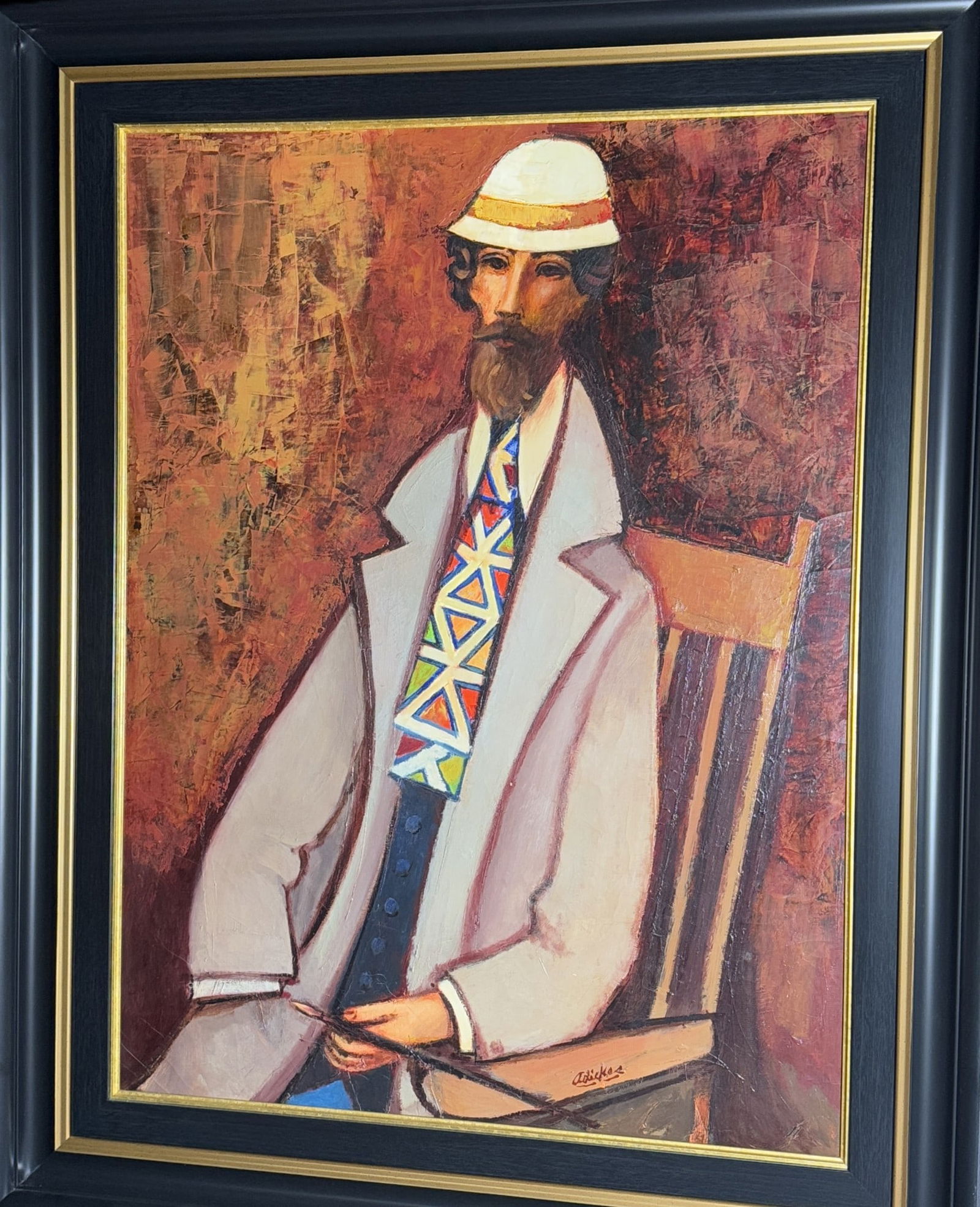 DAVID ADICKES MID-CENTURY OIL ON CANVAS PAINTING: DAVID ADICKES MID-CENTURY OIL ON CANVAS PAINTING, Height: 48.5 in. by Width: 38.5 in.