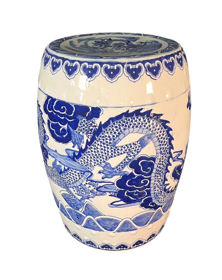 VINTAGE CHINESE PORCELAIN DRAGON STOOL: VINTAGE CHINESE PORCELAIN DRAGON STOOL. Height: 19 in. by Width: 14 in. by Depth: 14 in.